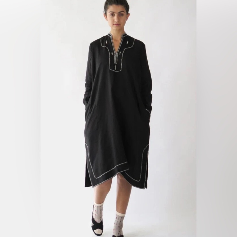 ERICA TANOV Rekha Linen Hand Embroidered Dress Sz 0/XS